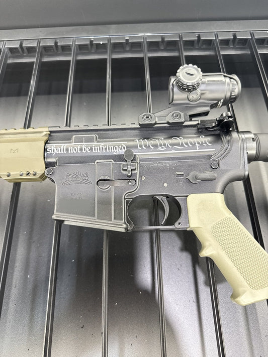 Engraved AR-15 lower receiver, serial blurred